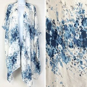 Love Stitch Floral Watercolor Open Front Beach Kimono OS